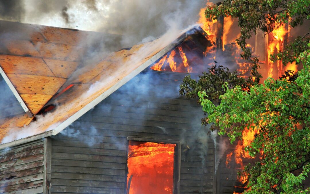A home that is burning down and needs fire damage restoration